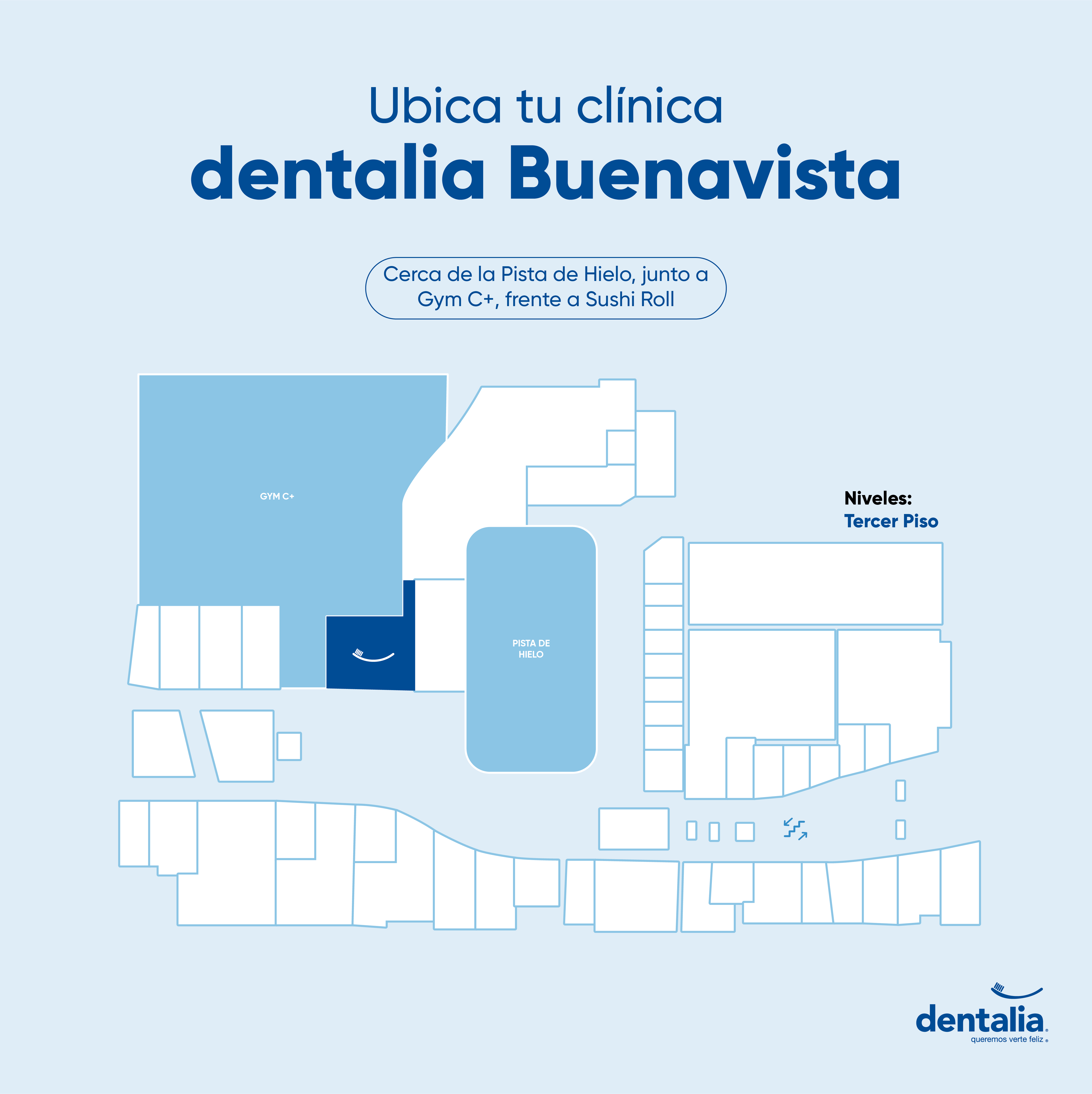 Tercer piso cerca de la pista de hielo, junto a gimnasio.