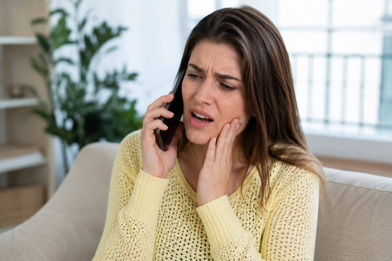 Mujer llamando por una urgencia dental