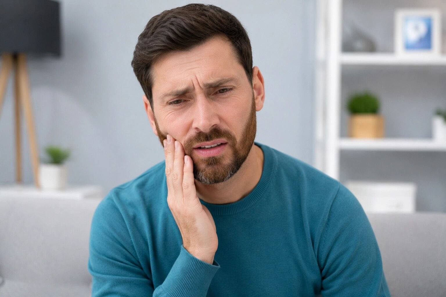 Hombre con implante dental infectado