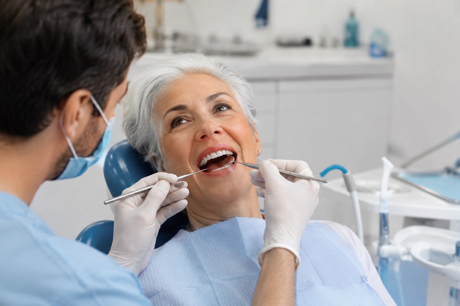 Odontólogo revisando implante dental