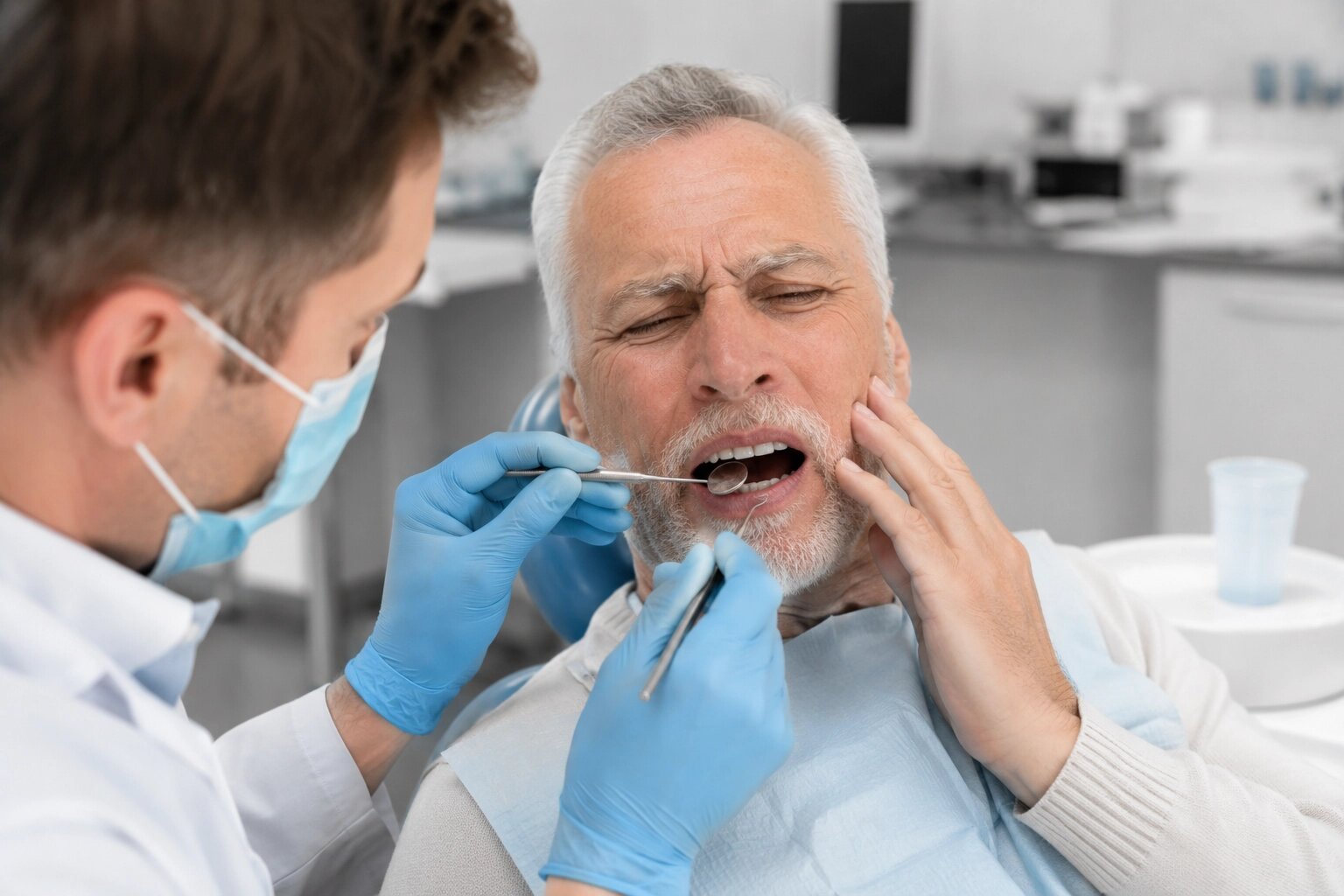 Odontólogo revisando implante dental