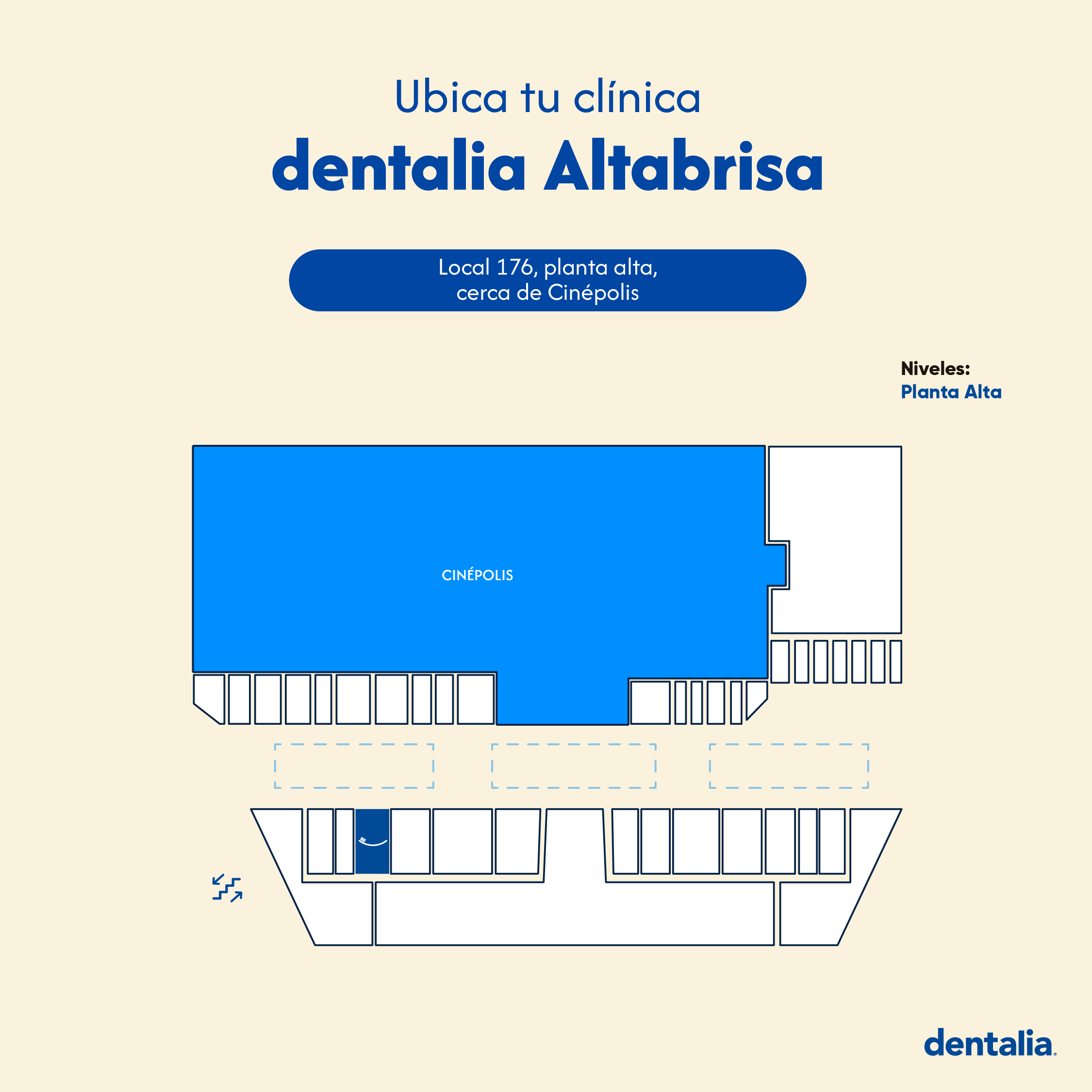 Local 122, planta alta. Cerca de los cines, a un costado de Sally Beauty, frente a óptica Molina.
