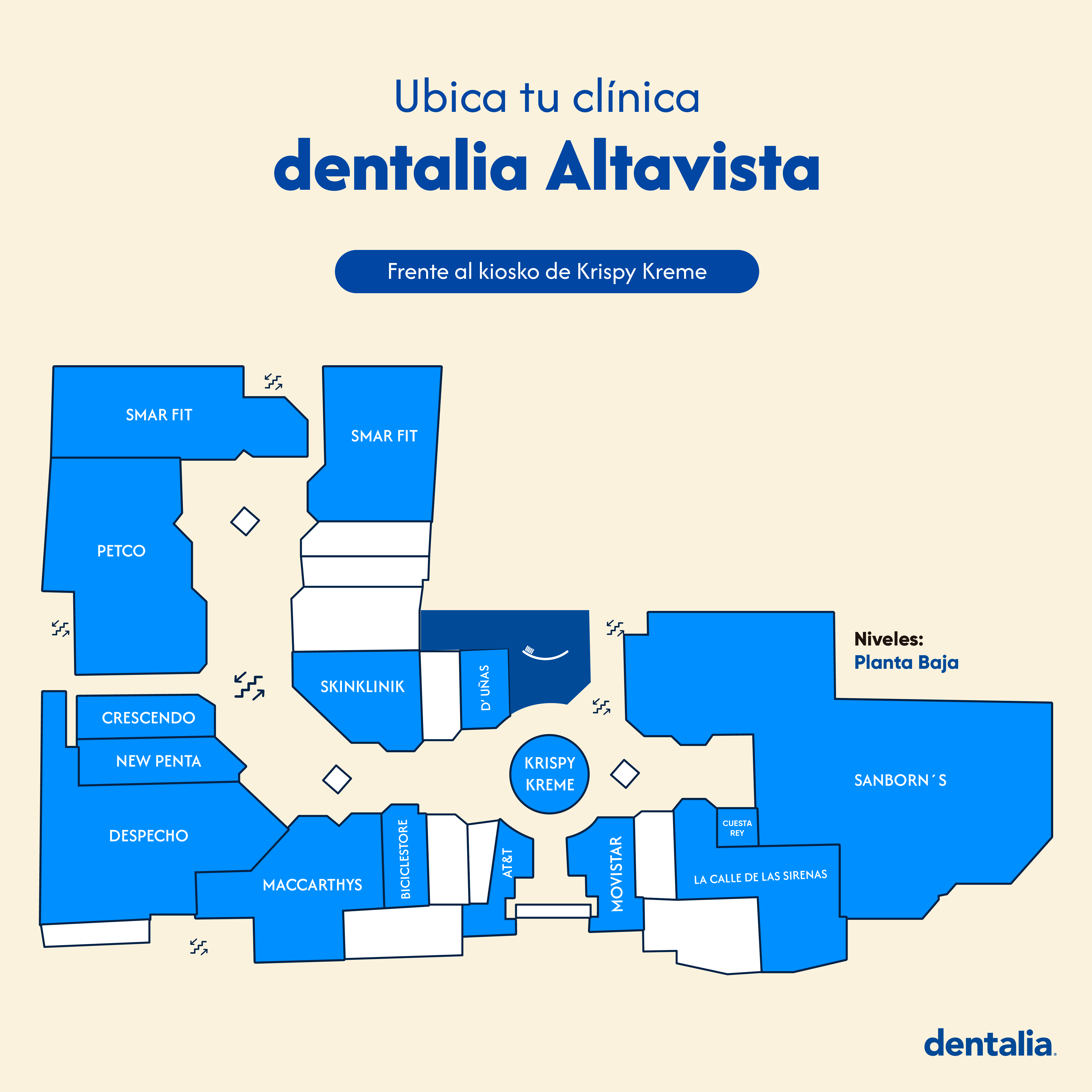 Planta baja, frente a un kiosko de donas.