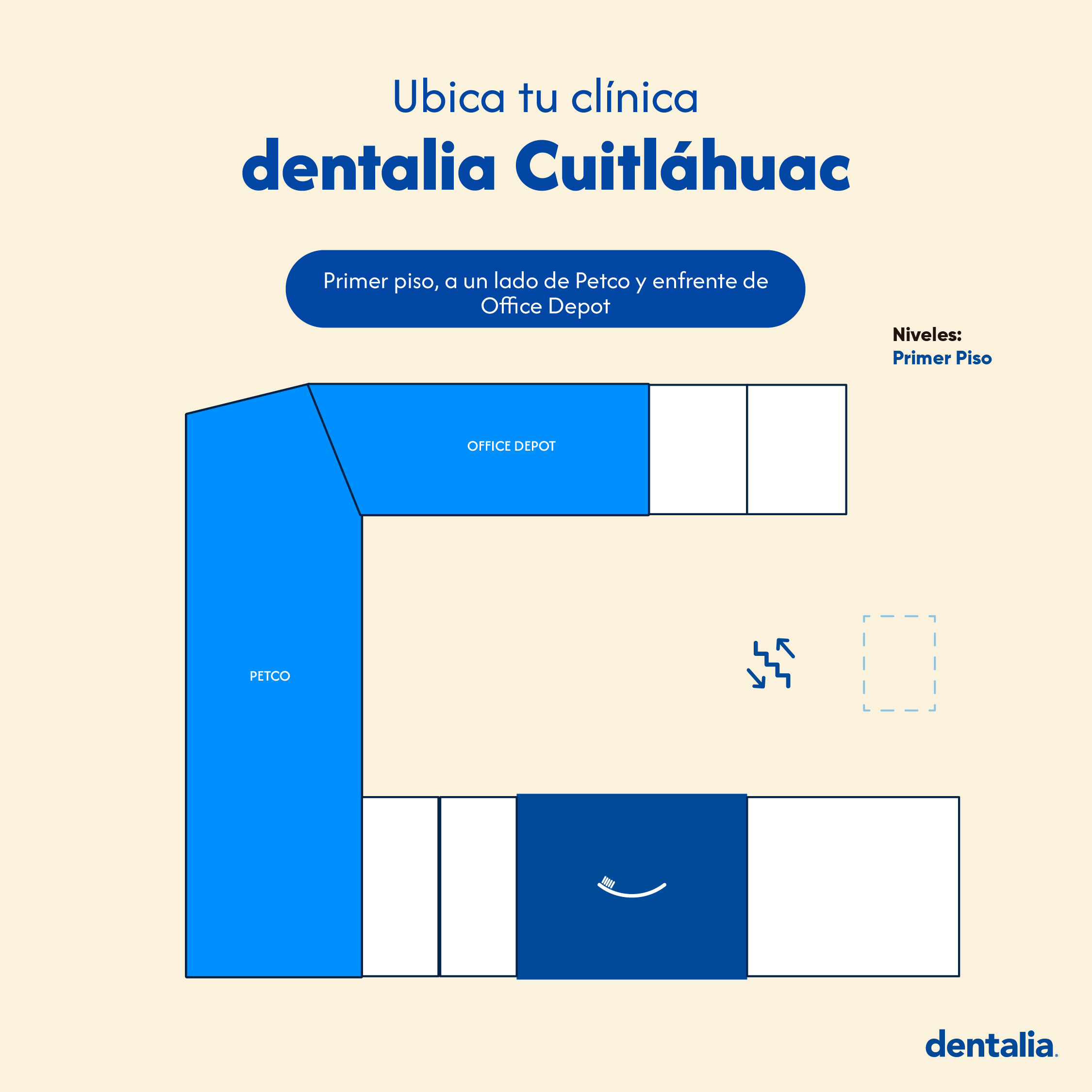 Primer piso, a lado de tienda para mascotas frente a tienda de artículos de oficina.