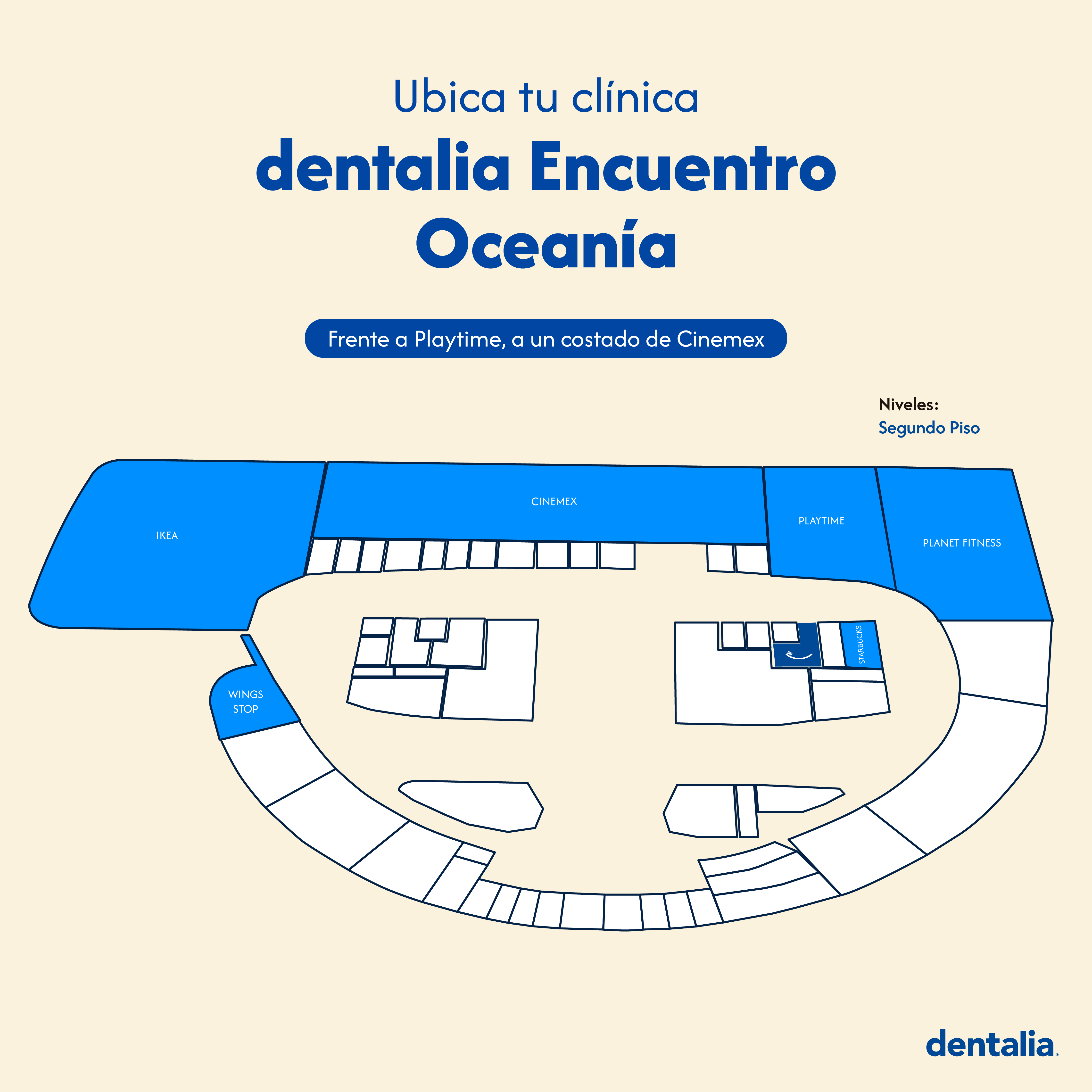 Segundo piso frente a sitio de juegos recreativos, a lado del cine.