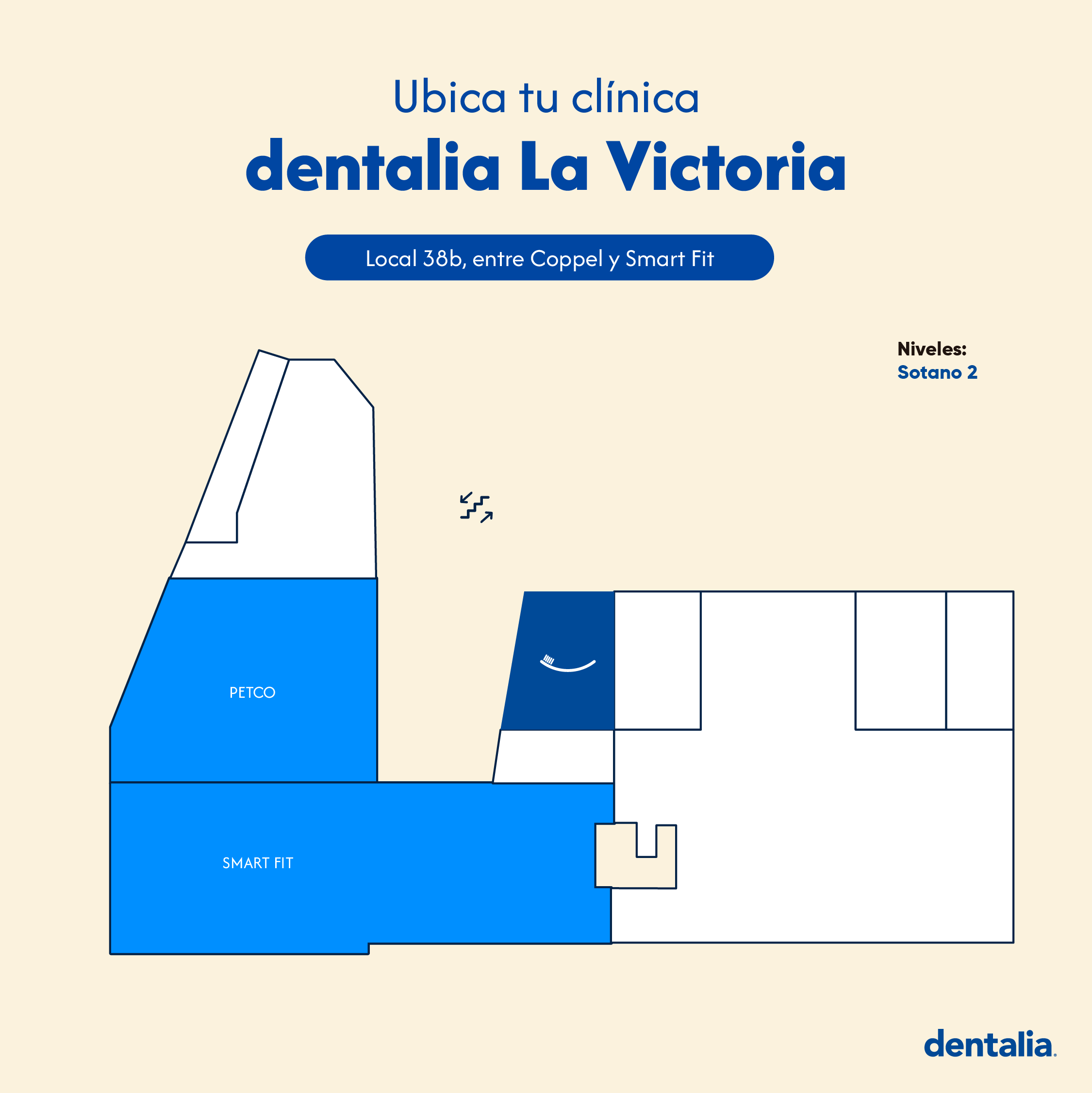 En sótano 2, Local 38b, entre un gimnasio y una tienda departamental.