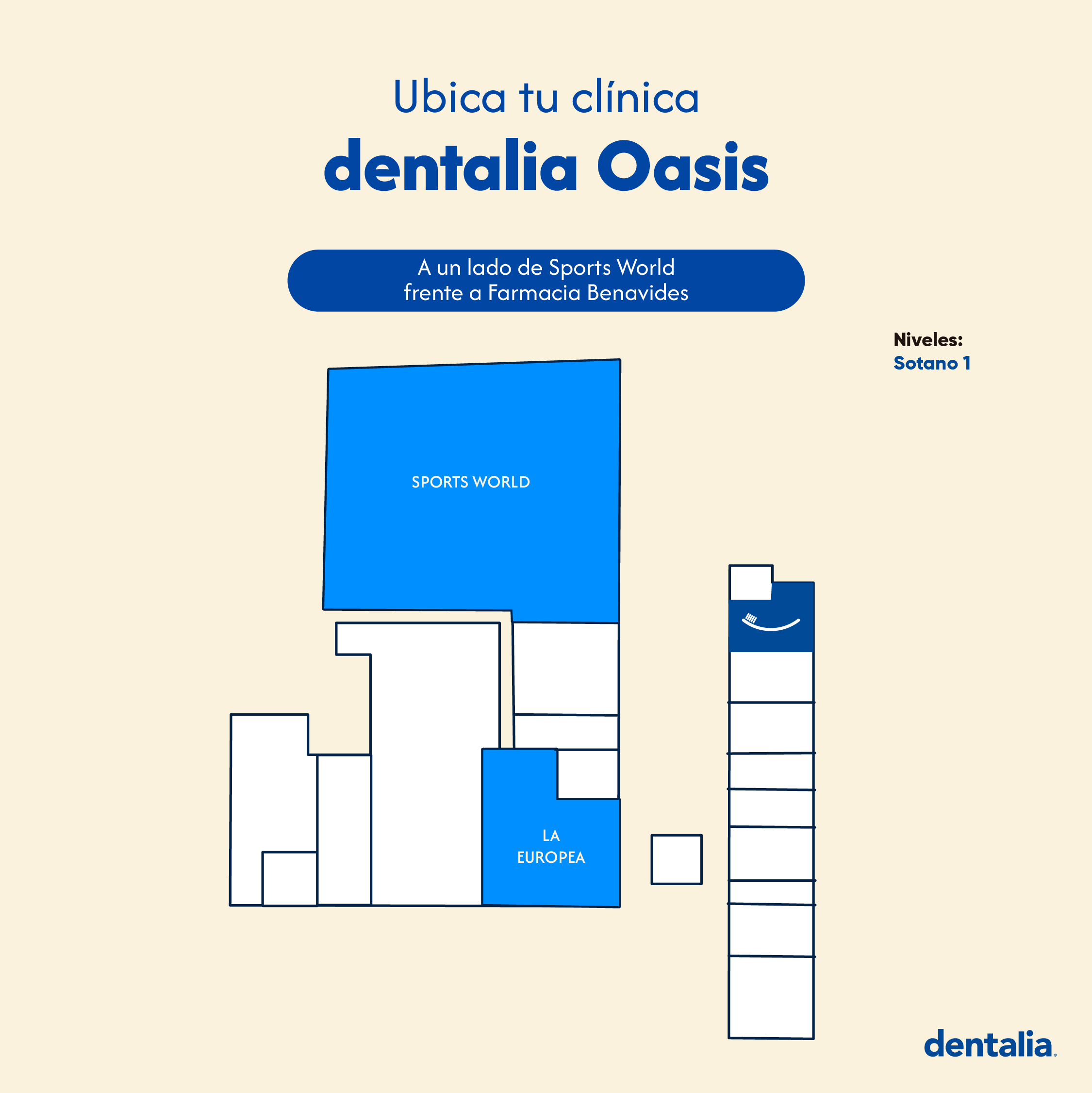 En el sótano 1, a un lado del gimnasio, frente a la farmacia.