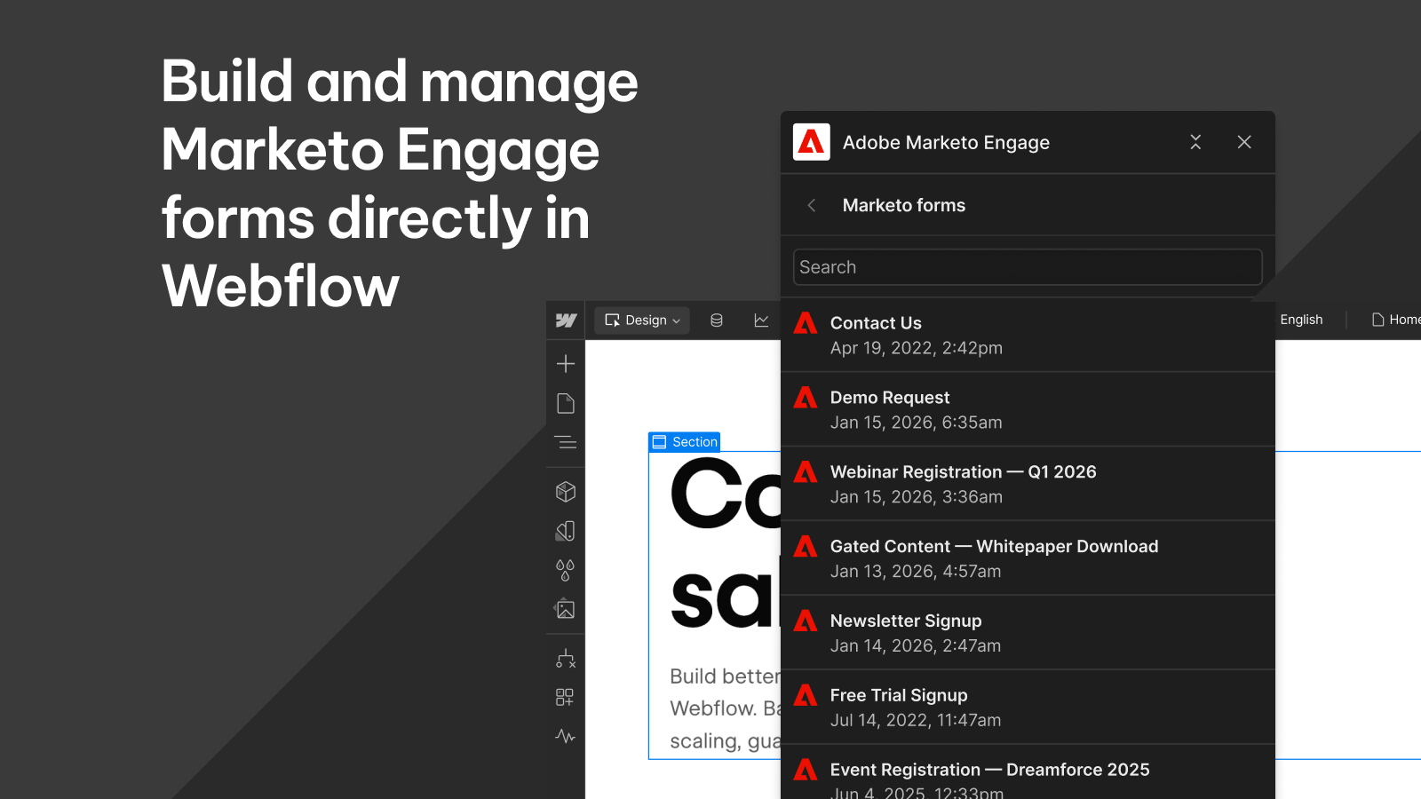Build and manage Marketo Engage forms directly in Webflow