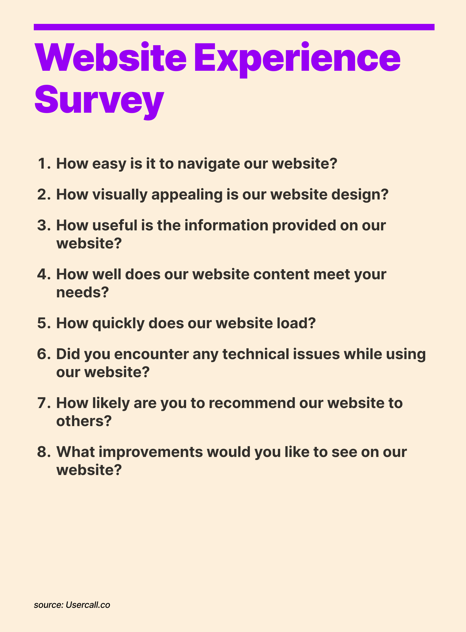 Website user experience survey template