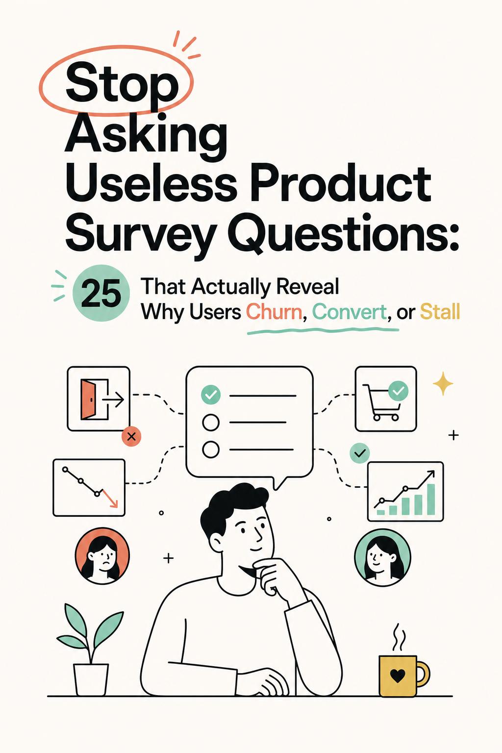 Stop Asking Useless Product Survey Questions: 25 That Actually Reveal Why Users Churn, Convert, or Stall