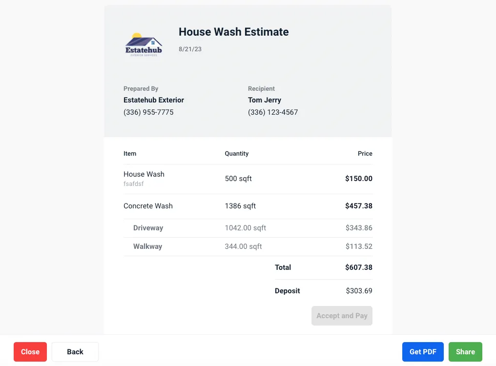 Hub CRM estimate preview