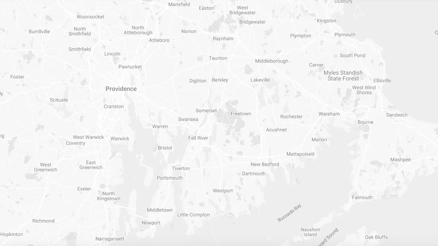 Map of southeastern Massachusetts and Rhode Island showing cities, towns, and natural areas.