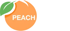 Logo featuring a stylized peach with two green leaves on top and the text PEACH CLOSETS beside it.