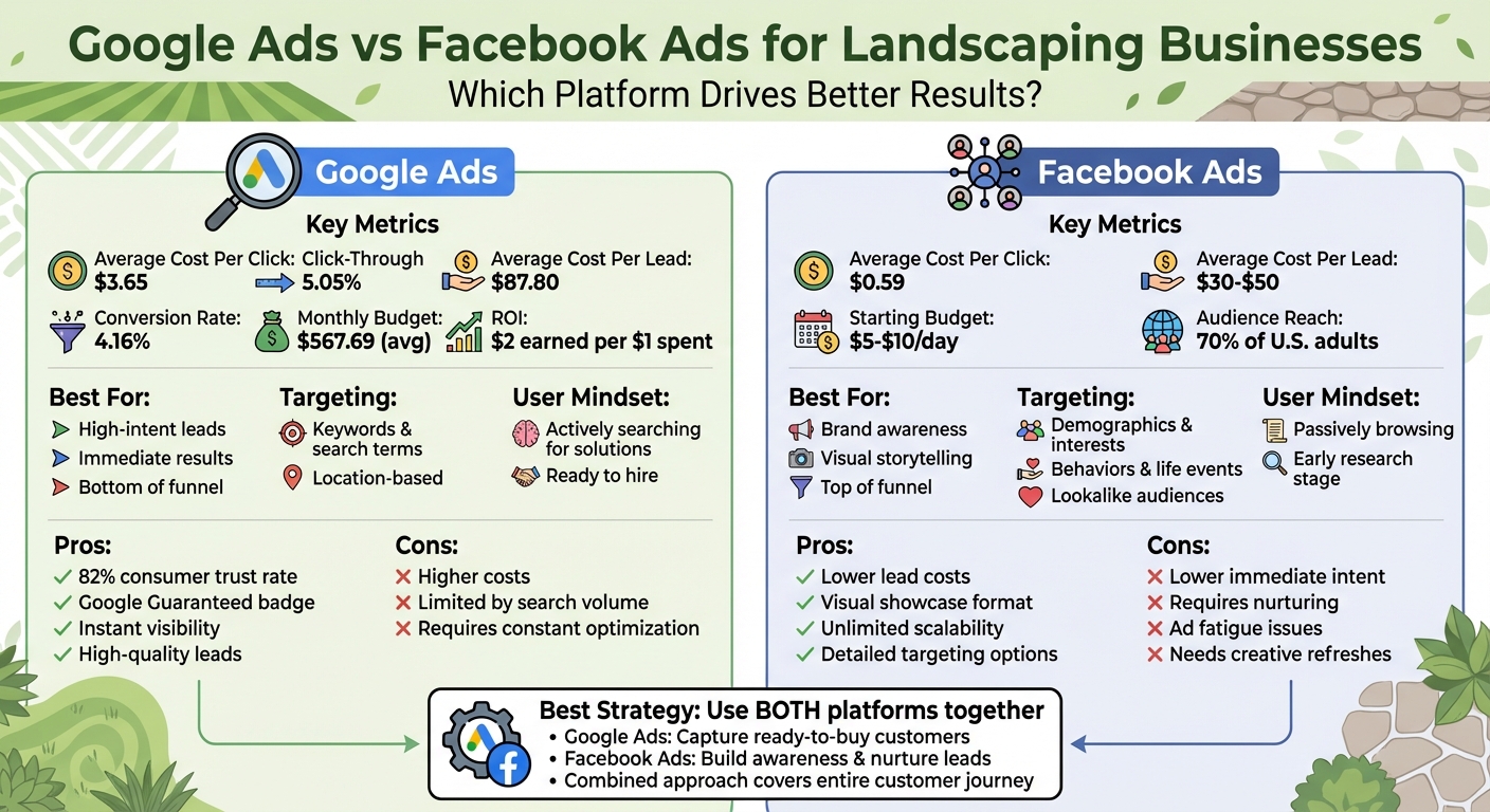Google Ads vs Facebook Ads for Landscaping Businesses: Cost and Performance Comparison
