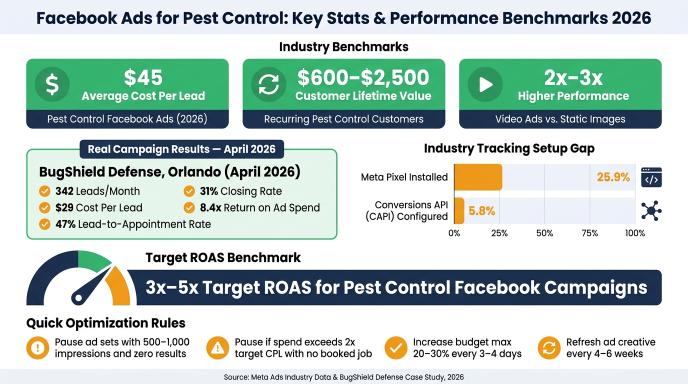Facebook Ads for Pest Control: Key Stats & Performance Benchmarks 2026