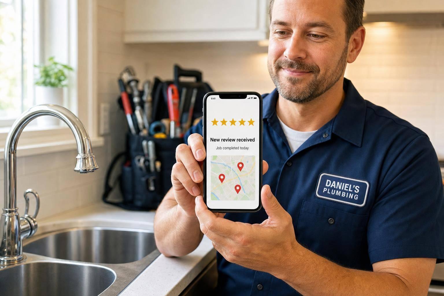 Five plumbing case studies show automated post-job review requests boost reviews, ratings, and map visibility.