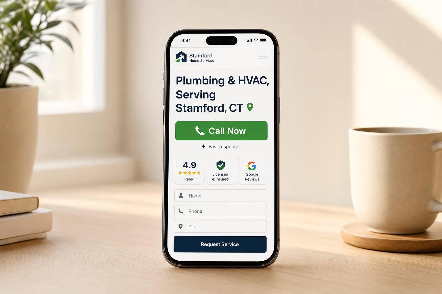 Improve leads with clear service & area, tap-to-call mobile, under-2s load, short forms, trust near CTAs, and call tracking.