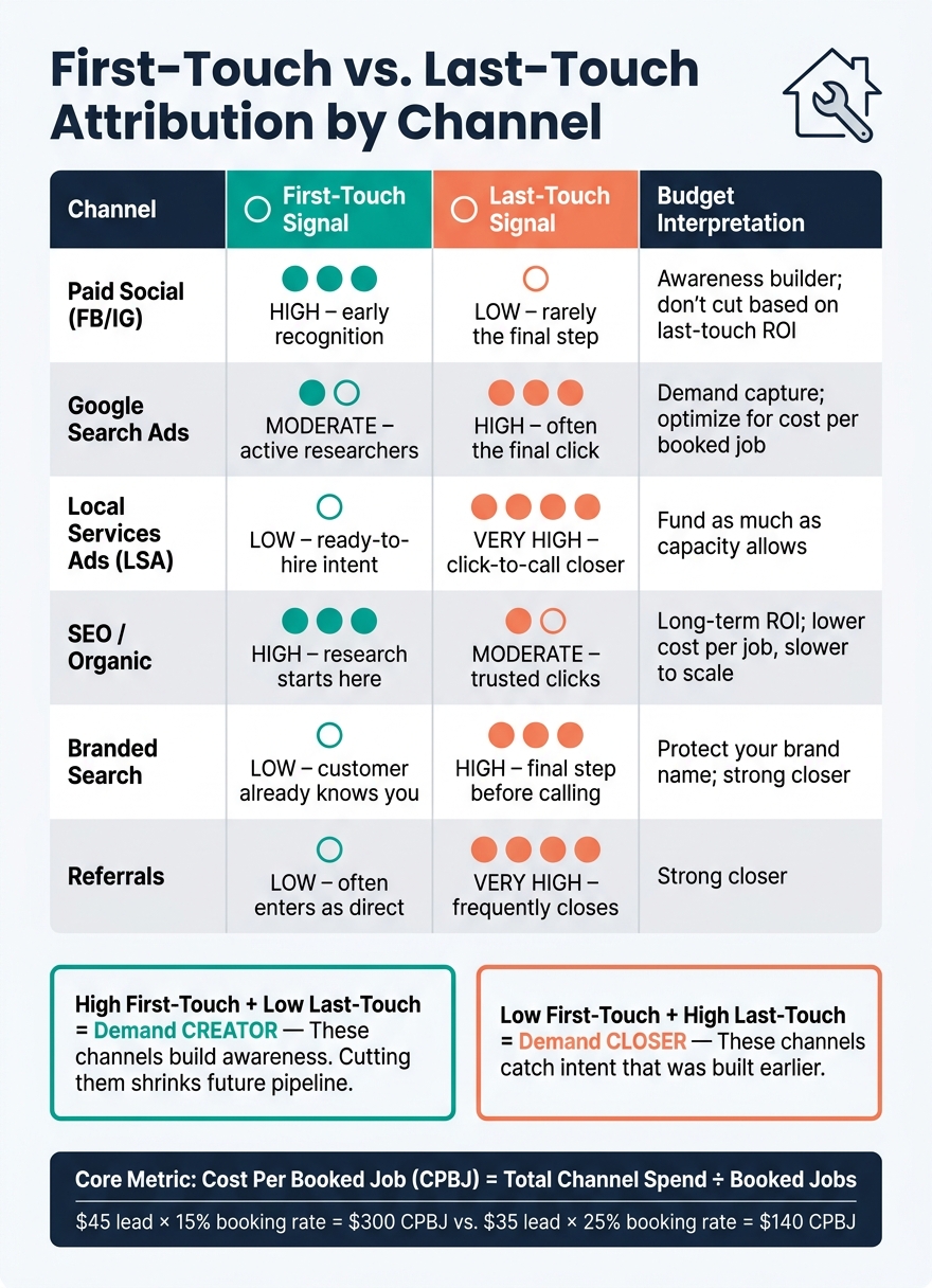First-Touch vs Last-Touch Attribution: Channel Performance for Contractors