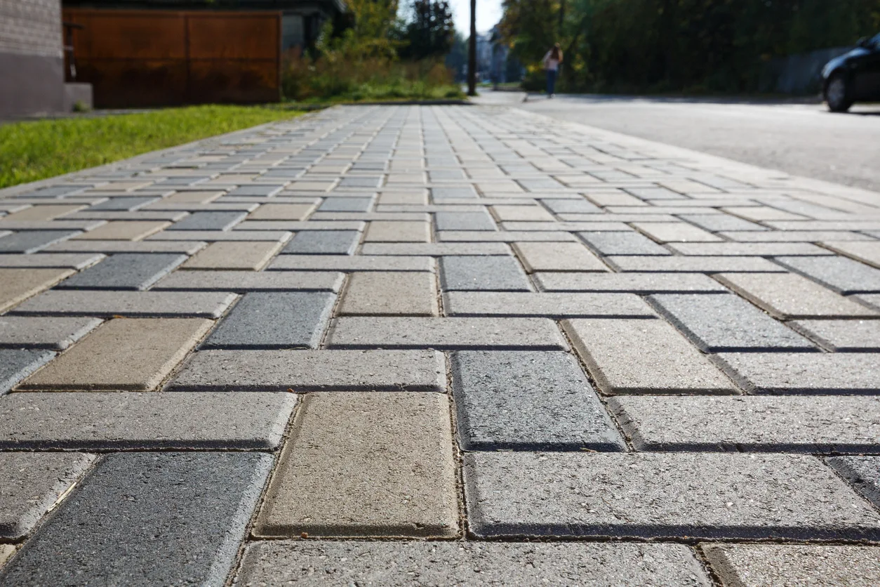 Close-up of a sealed paver driveway