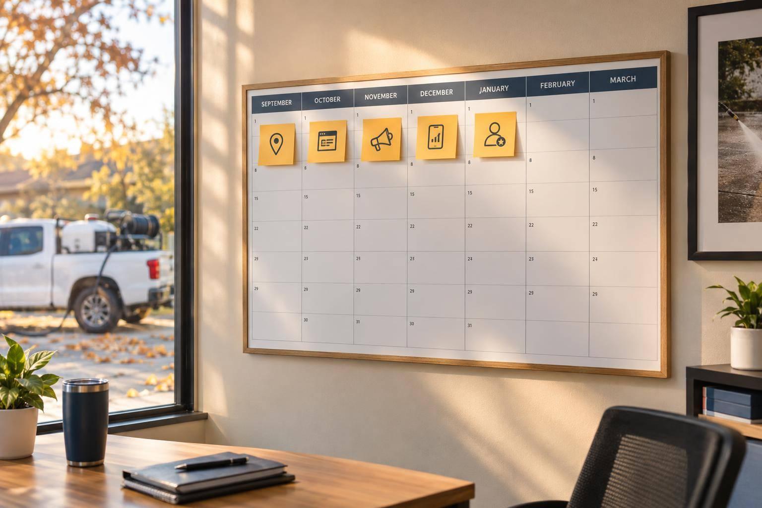 Prepare pressure washing marketing in fall: verify Google Business Profile, publish service pages, test ads & tracking, and assign a lead owner before spring.