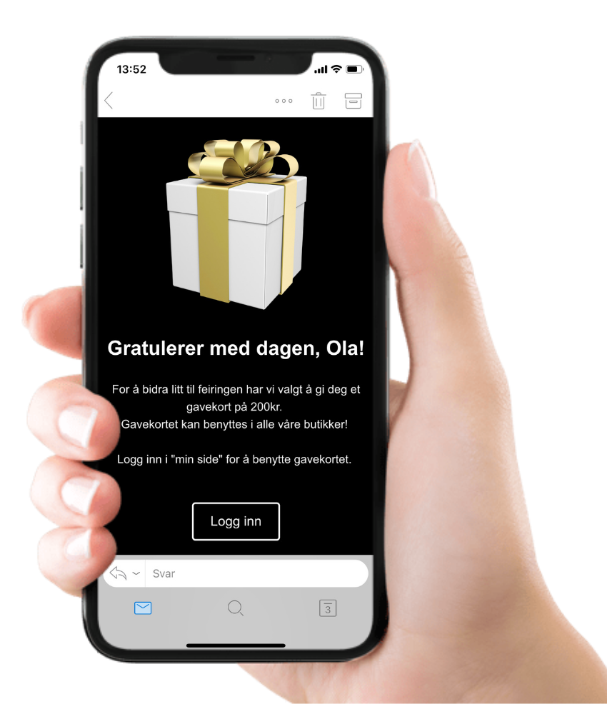 Mobile screen with happy birthday message and personalized gift card.