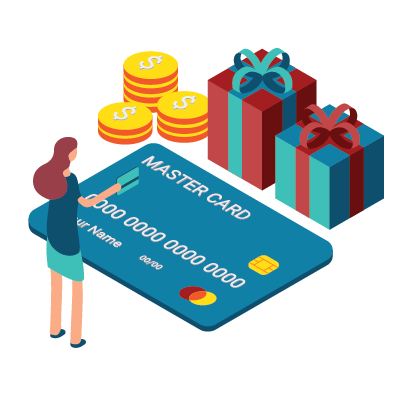 A person with payment card and earned bonus. 