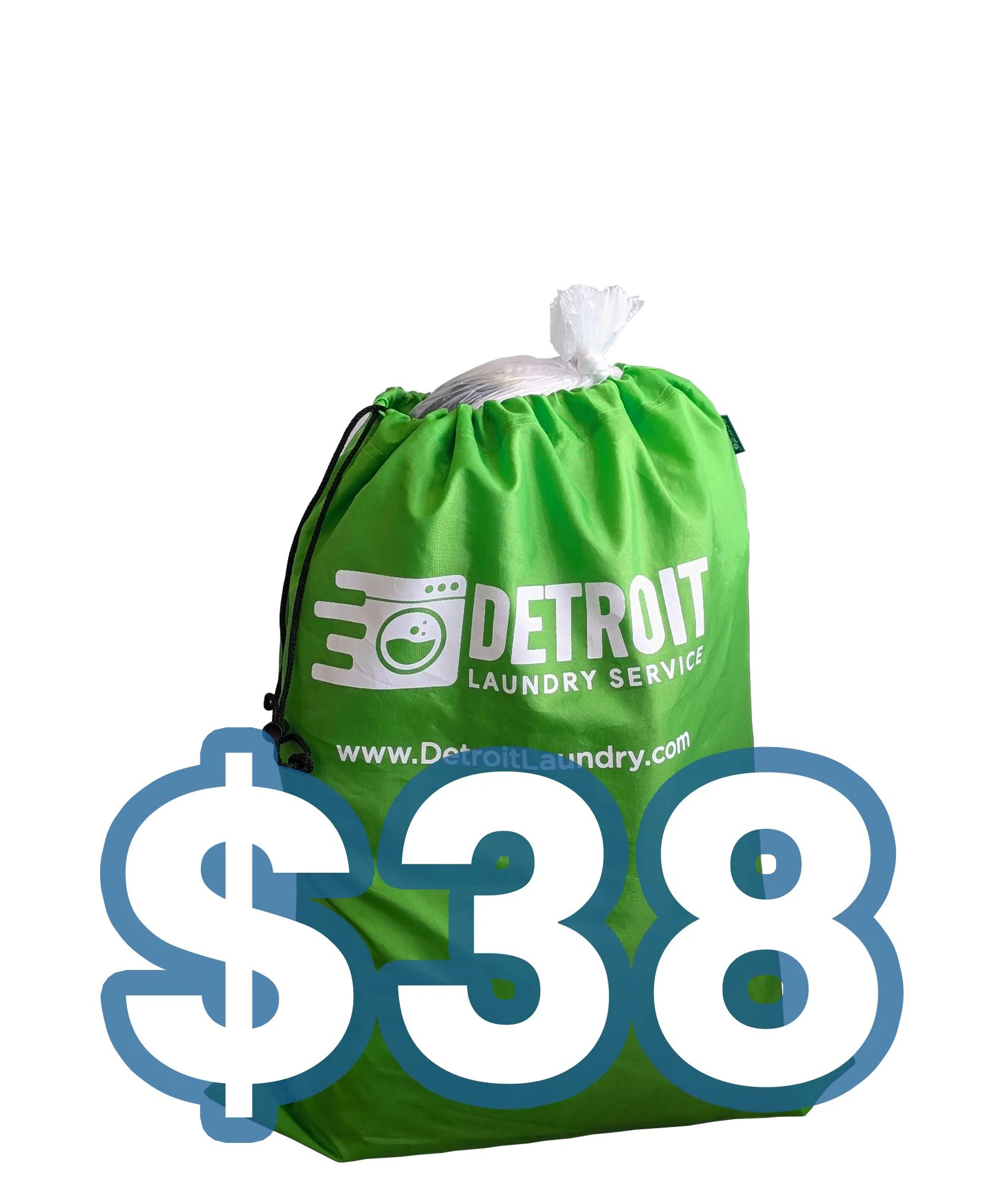 Small green Detroit Laundry Service bag