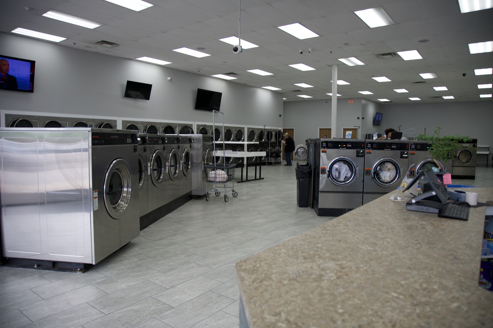 View of the washers from the front counter