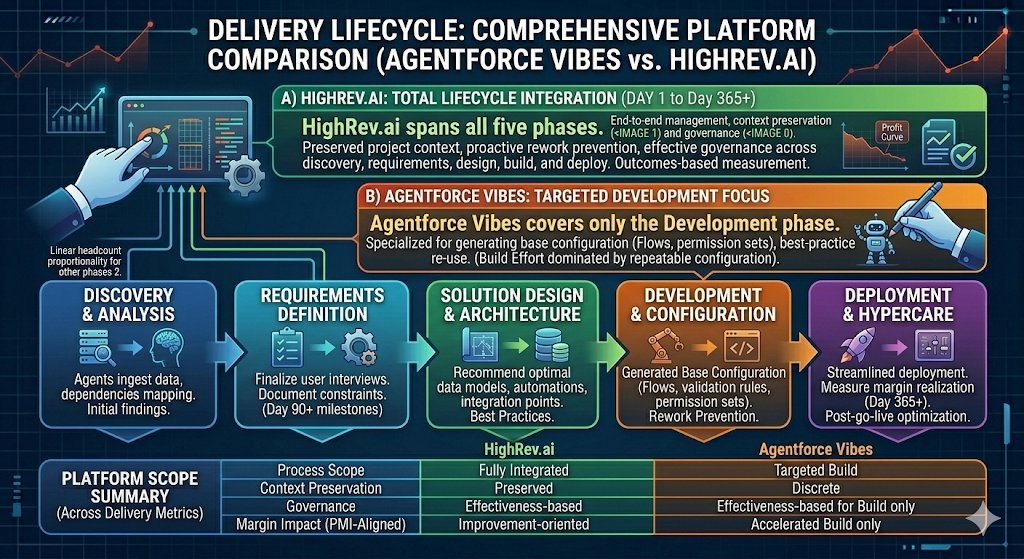 An infographic showing the advantages of using HighRev over Agentforce