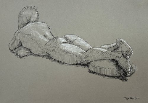 Mixed media artworks from life-drawing class