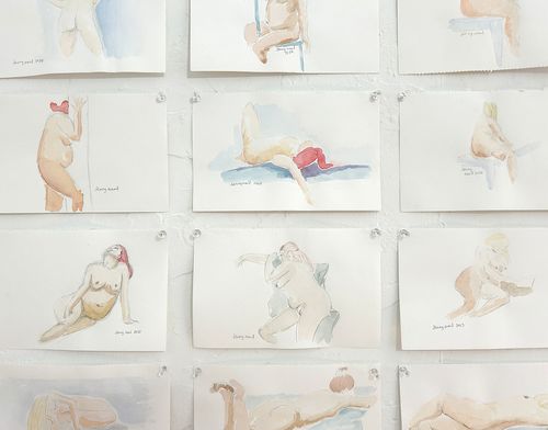 Mixed media artworks from life-drawing class