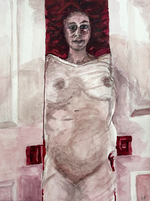 Mixed media artworks from life-drawing class