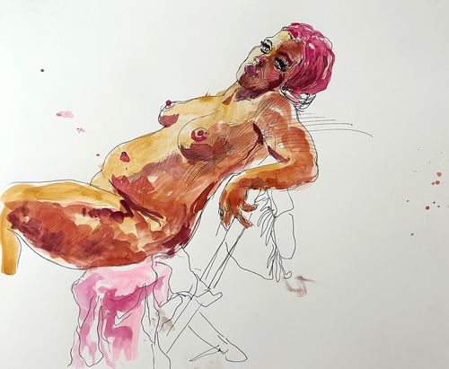Mixed media artworks from life-drawing class