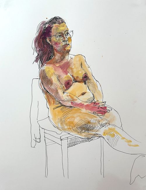Mixed media artworks from life-drawing class
