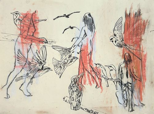 Mixed media artworks from life-drawing class