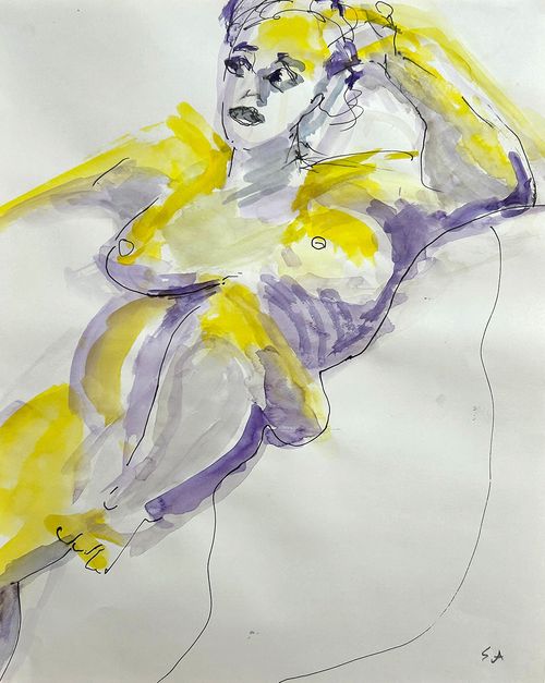 Mixed media artworks from life-drawing class