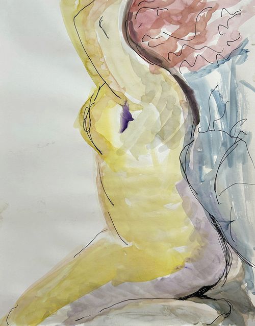 Mixed media artworks from life-drawing class