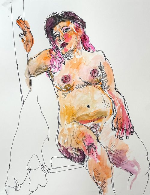 Mixed media artworks from life-drawing class