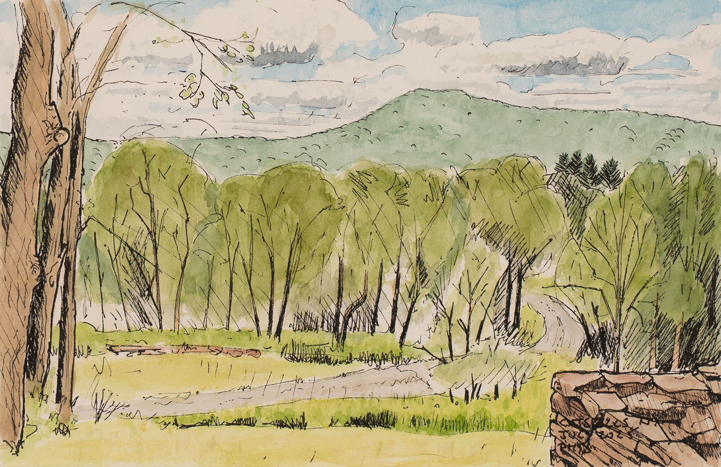 Plein air landscape painting of Catskill region farm country