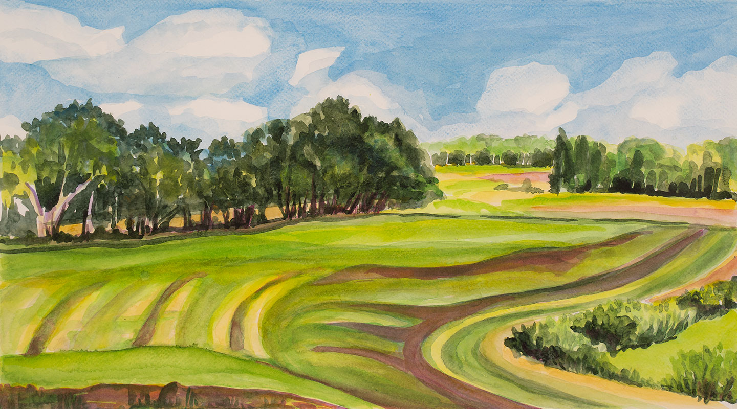 Plein air landscape painting of Catskill region farm country