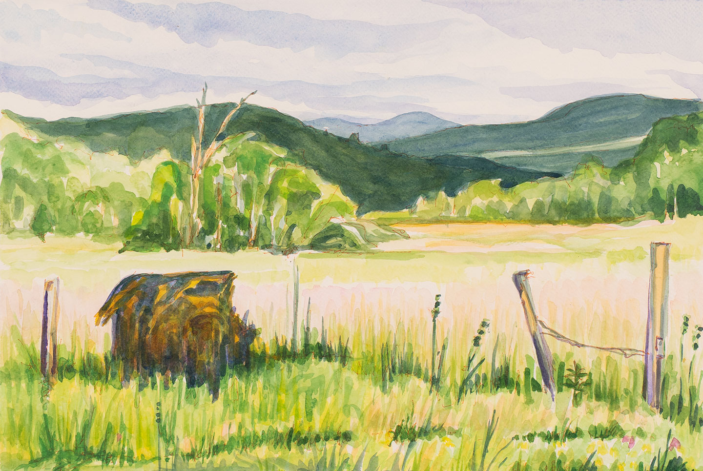 Plein air landscape painting of Catskill region farm country