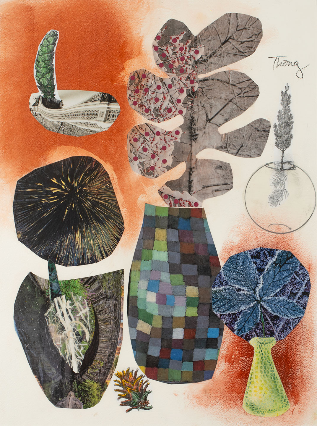 Abstract still life collage by artist, Nat Thomas.