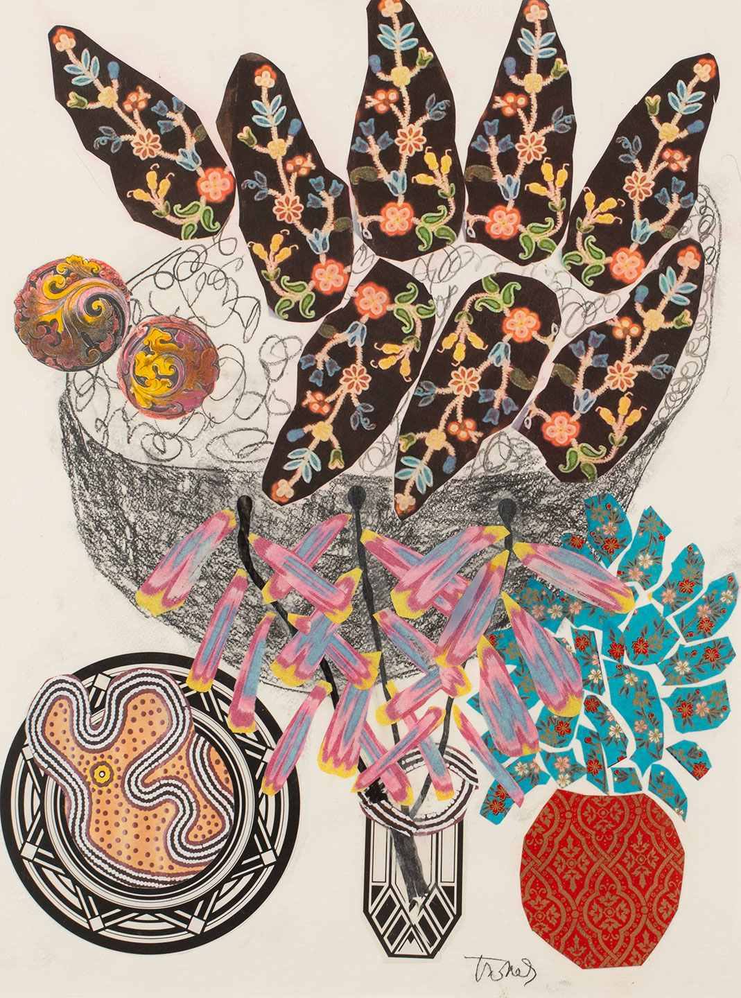 Abstract still life collage by artist, Nat Thomas.