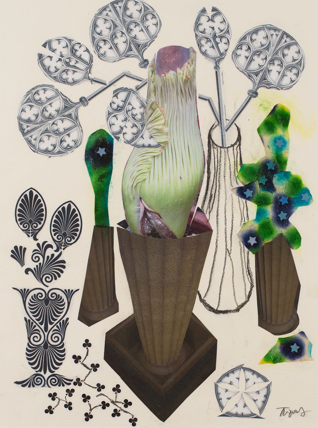 Abstract still life collage by artist, Nat Thomas.