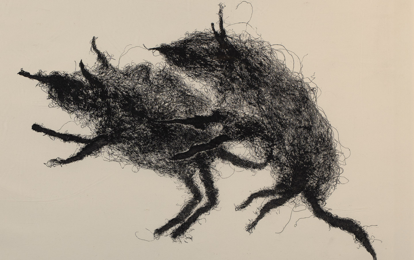 Two imaginary animals printed by artist, Gerda van Leeuwen.