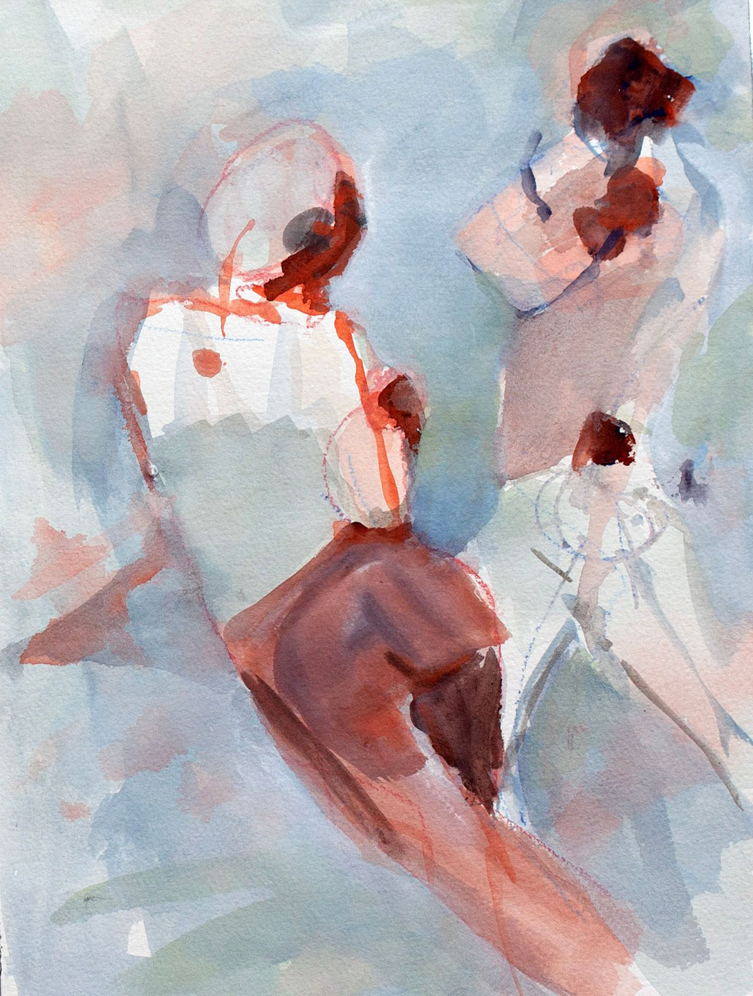 Watercolor of figures by Leslie A Powell