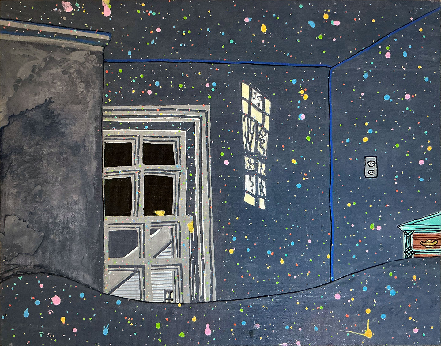 Painting of night time bedroom with stars