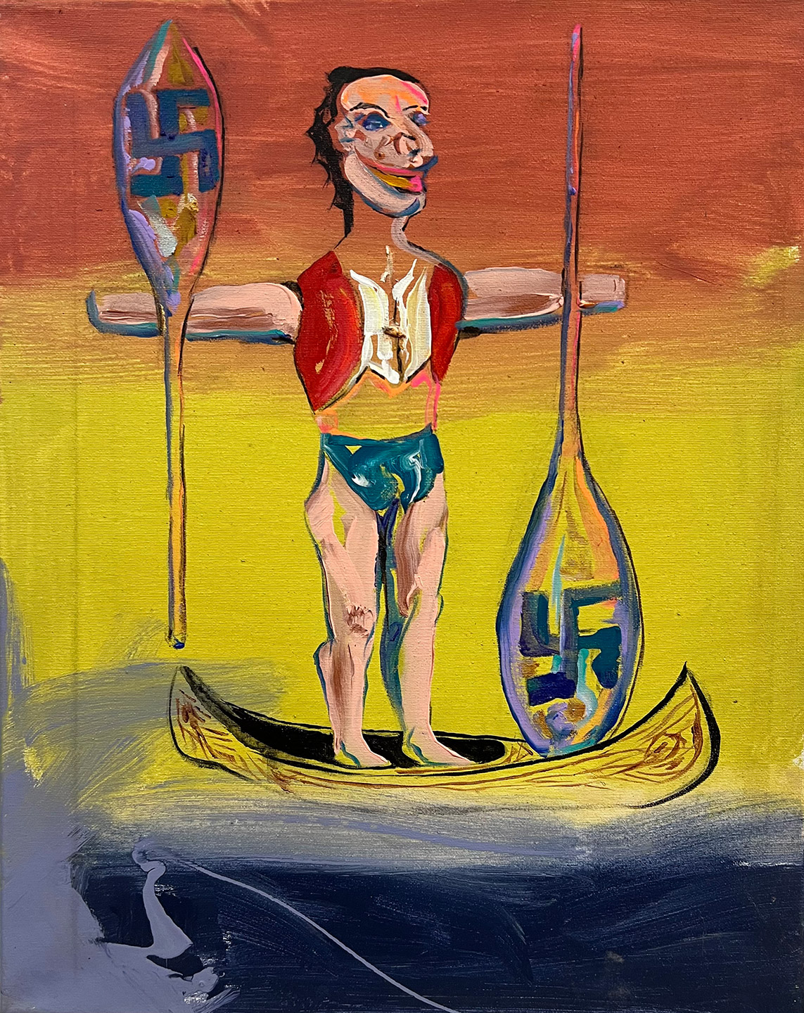 Painting of figure in canoe with Nazi paddlesby artBrett DePalmast,