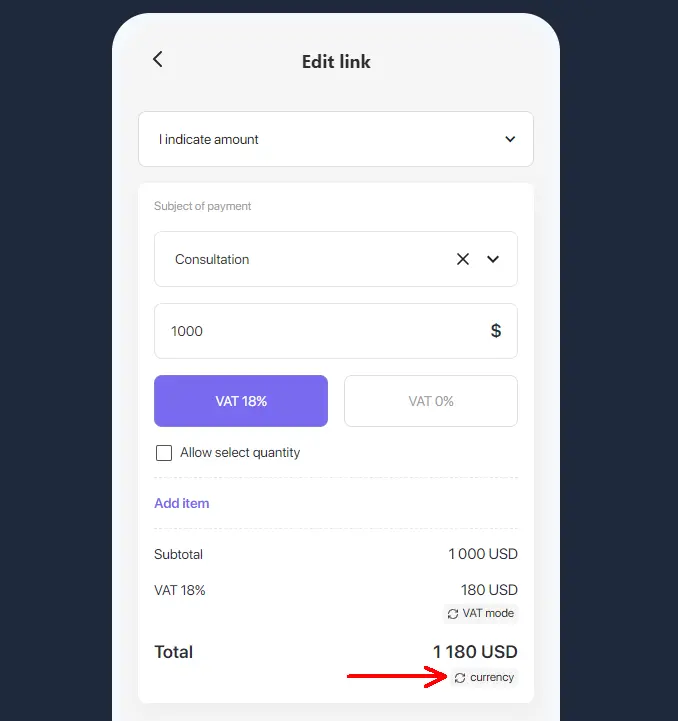 Payment link in USD