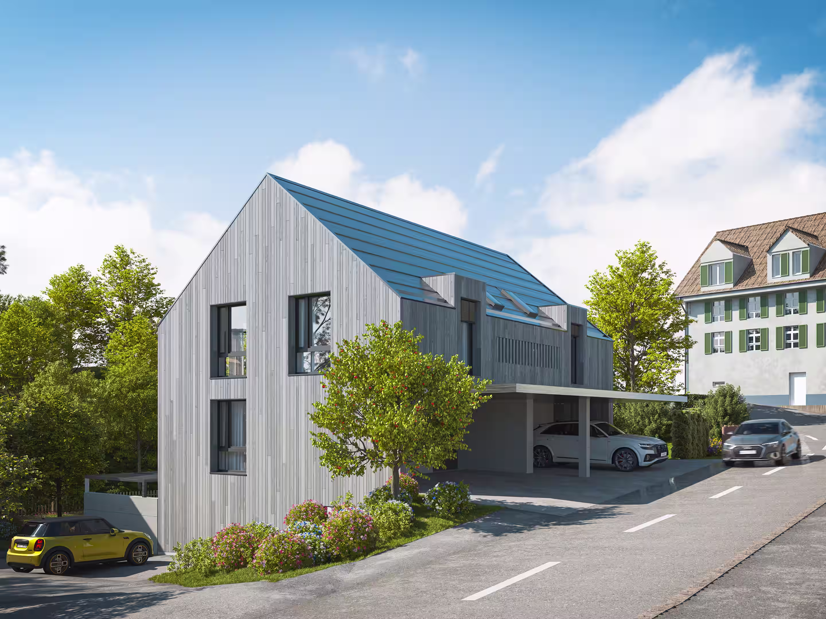 twin house outside view with street